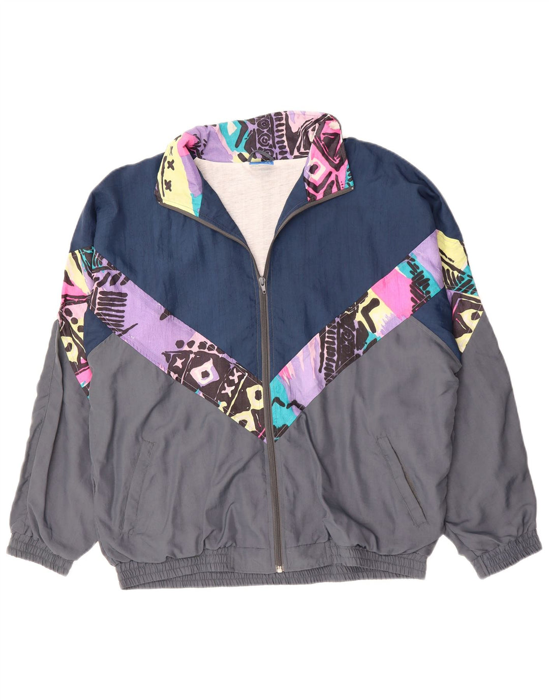 Jaqueta superior de agasalho masculino vintage XL Grey Colourblock poliéster 90s