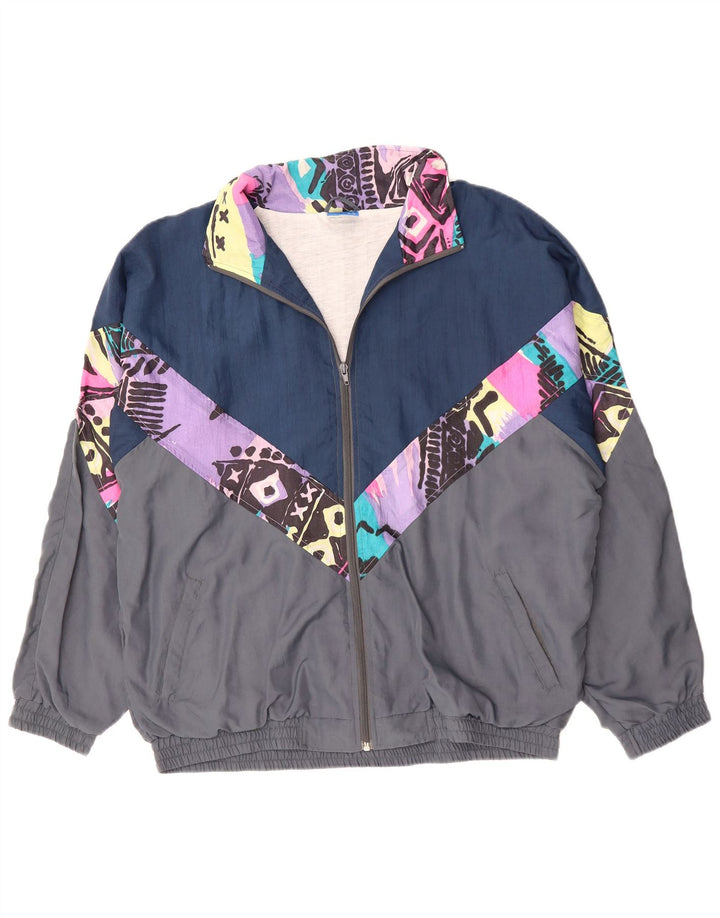 Jaqueta superior de agasalho masculino vintage XL Grey Colourblock poliéster 90s