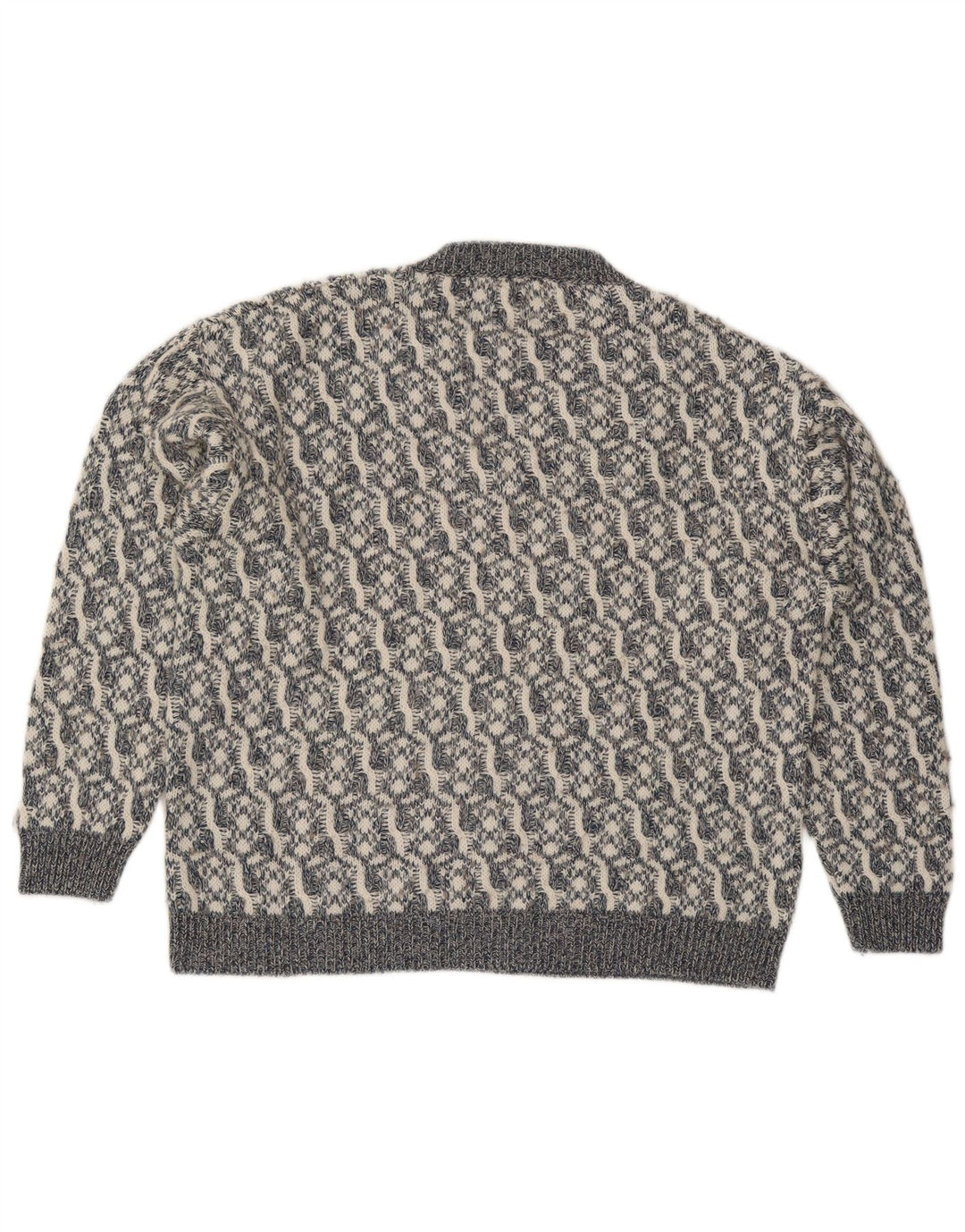 Suéter masculino vintage com decote em V grande lã geométrica cinza
