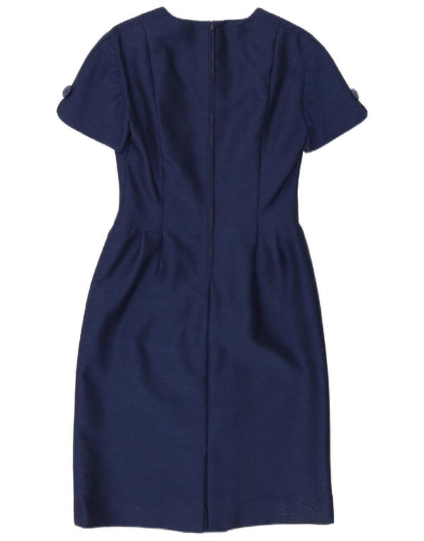 Vestido bainha feminino vintage UK 10 pequeno azul marinho