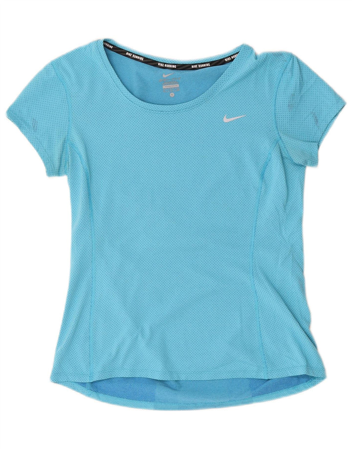Camiseta feminina Nike Dri Fit UK 10 pequena azul colorblock poliéster