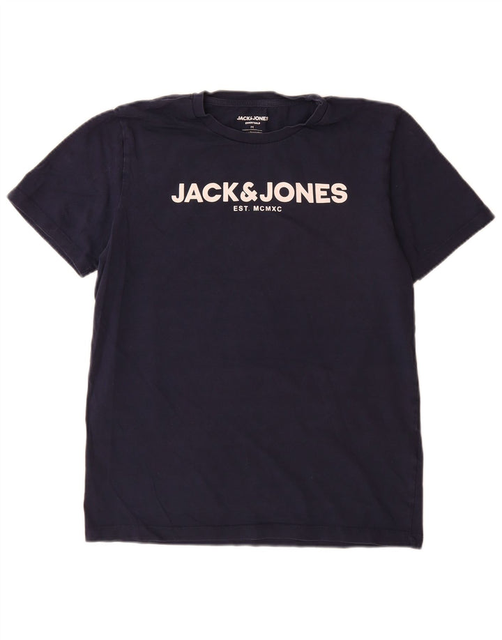 Camiseta gráfica masculina Jack & Jones Top médio algodão azul marinho