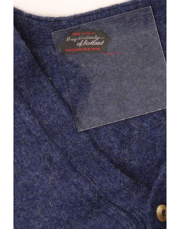Suéter cardigã masculino vintage médio azul marinho lã nova