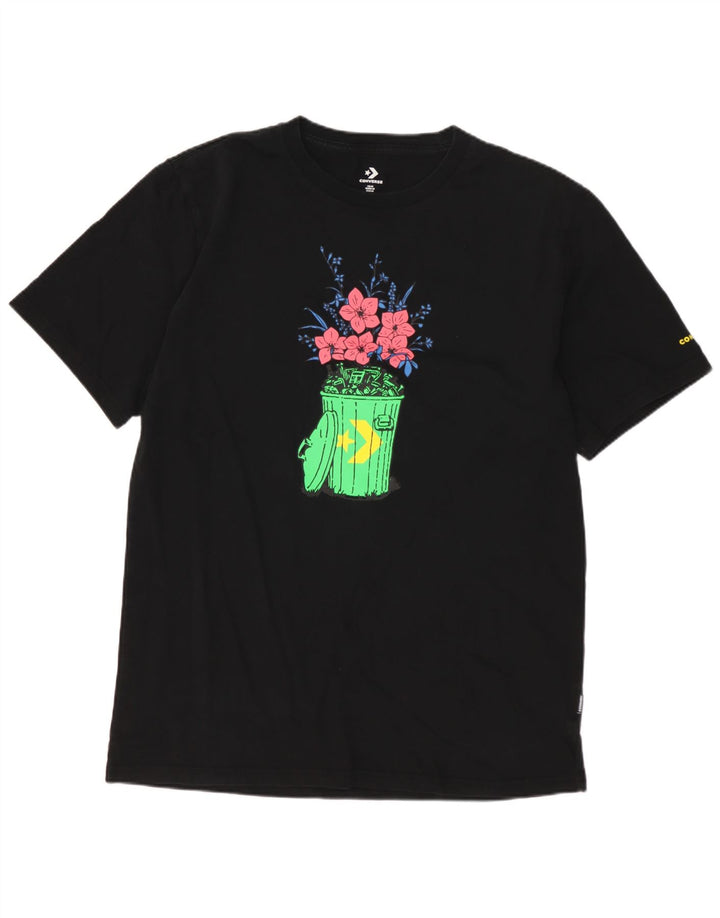 Camiseta gráfica masculina CONVERSE Top médio de algodão floral preto