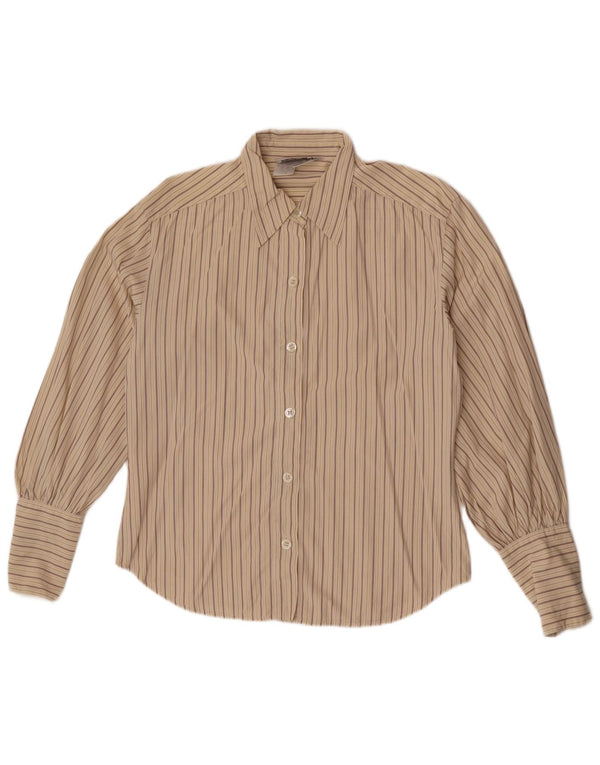 Camisa feminina Sportmax UK 14 grande listrada bege