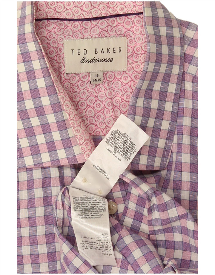 Camisa masculina Ted Baker tamanho 16 grande algodão xadrez roxo