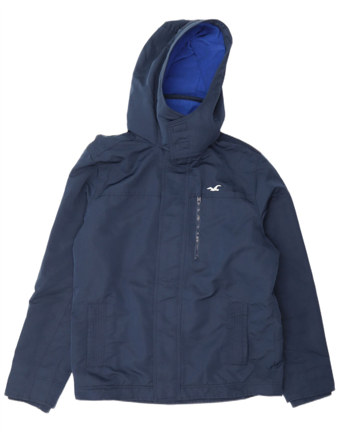 Jaqueta corta-vento masculina Hollister com capuz UK 40 poliéster azul marinho grande