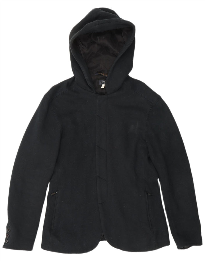 Sobretudo feminino Armani Jeans com capuz Reino Unido 14 algodão preto médio
