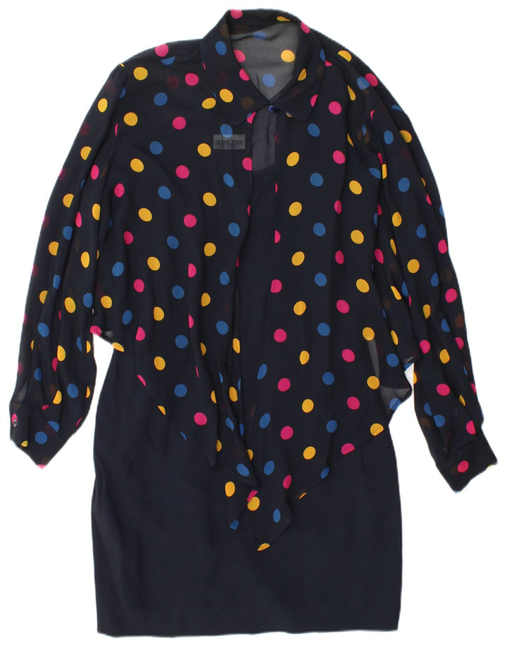 Vestido feminino Arezia bainha com amarração frontal Reino Unido 10 pequeno azul marinho manchado