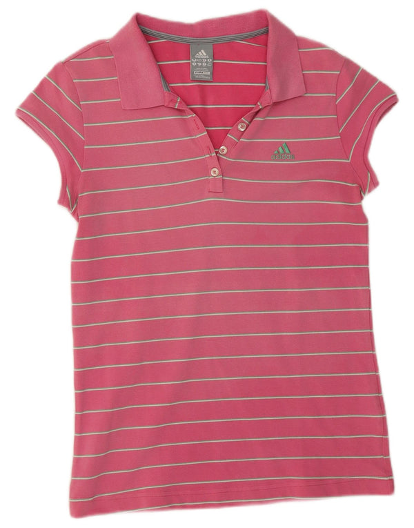 Adidas Womens Clima 365 Polo Shirt UK 16 Grande Rosa Pinstripe Cotton