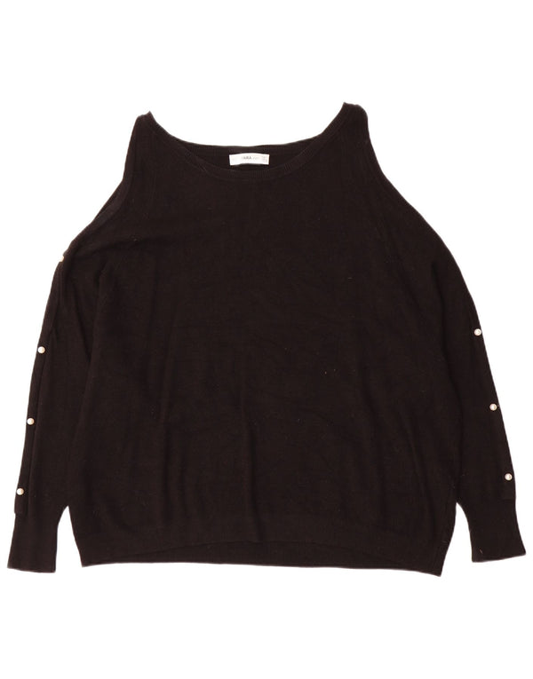 Suéter feminino Zara com ombro de fora e gola canoa Reino Unido 16 grande preto