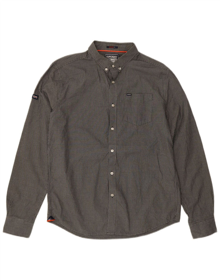 Camisa masculina Superdry Regular Fit grande algodão xadrez cinza