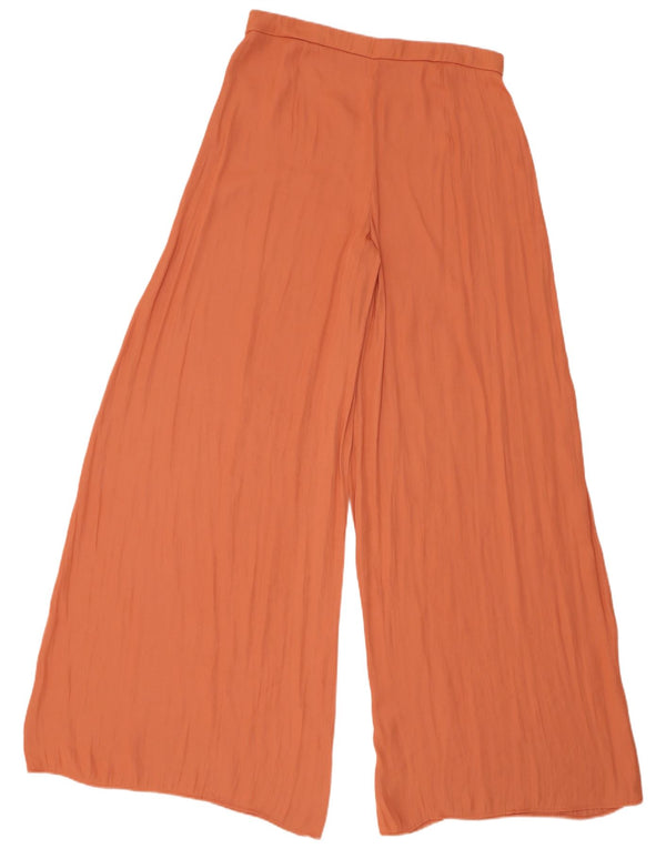 Zara Calça feminina cintura alta com perna larga grande W30 L35 poliéster laranja