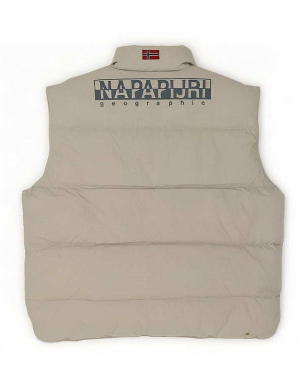 Colete masculino acolchoado gráfico geográfico Napapijri UK 42 XL poliamida bege