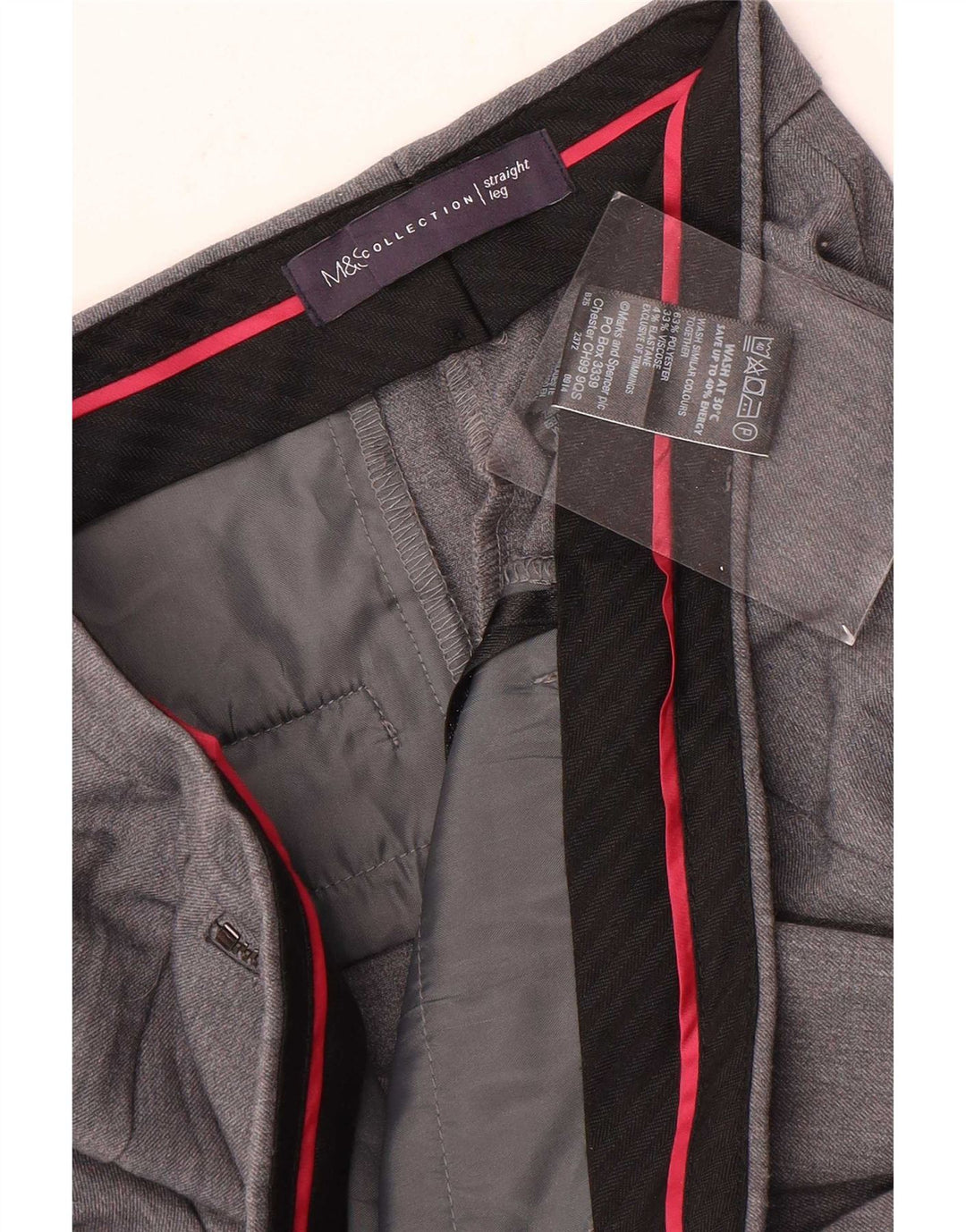 Calça feminina Marks & Spencer Straight Suit Reino Unido 12 Médio W30 L28 Cinza