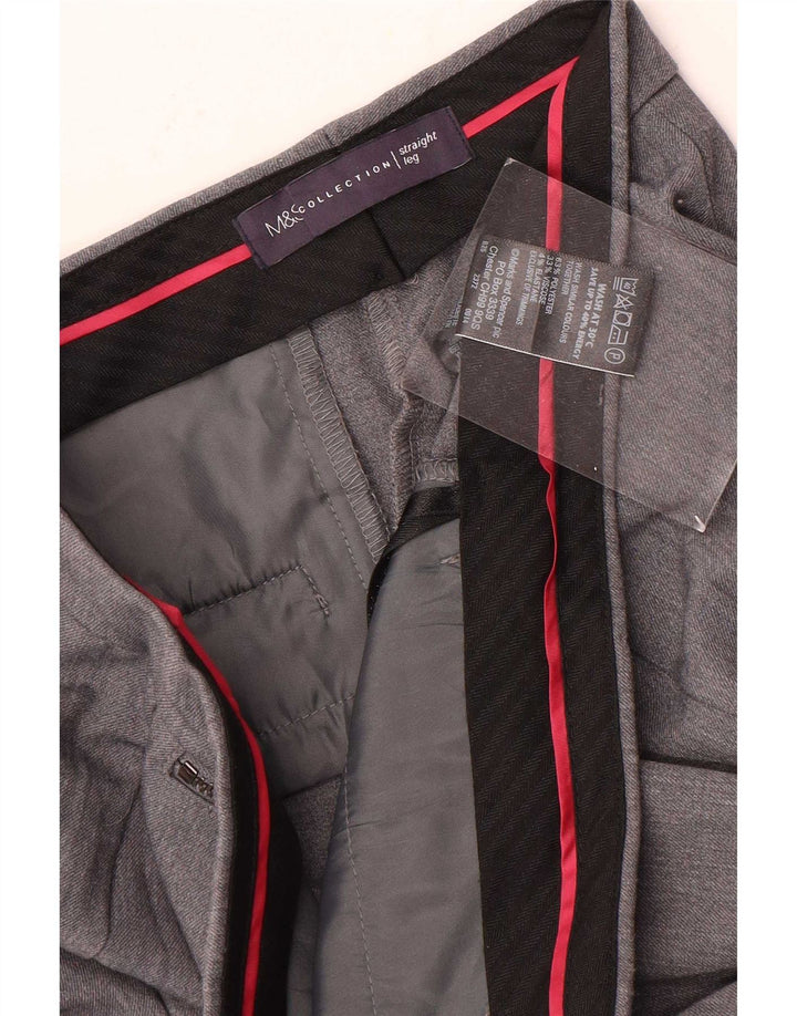 Calça feminina Marks & Spencer Straight Suit Reino Unido 12 Médio W30 L28 Cinza