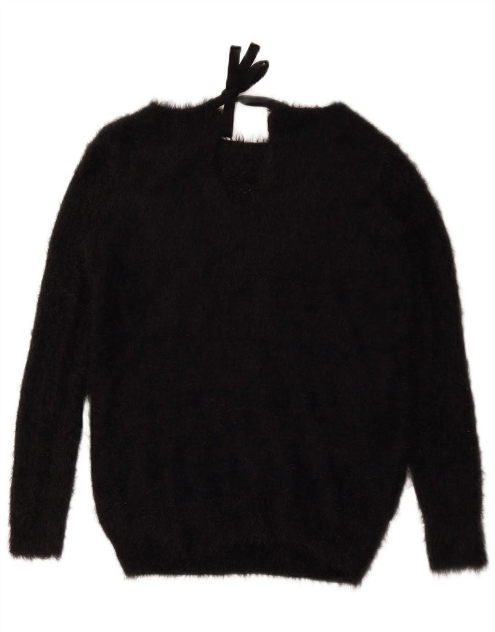 Suéter feminino Oasis com gola canoa UK 10 poliamida preta pequena