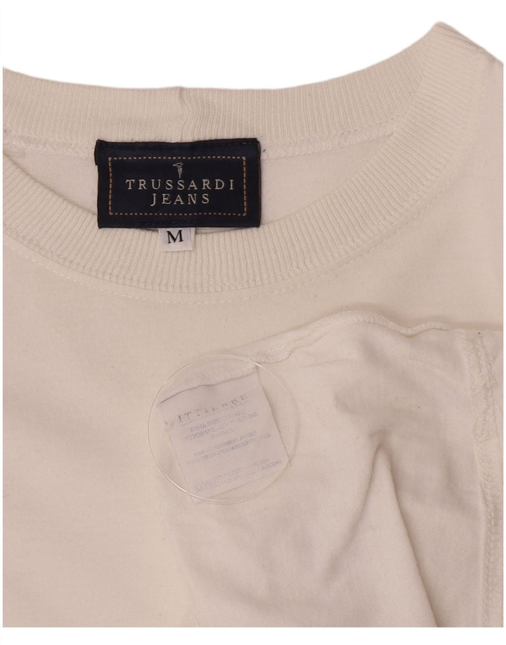 Trussardi Jeans Camiseta masculina gráfica Top médio algodão branco