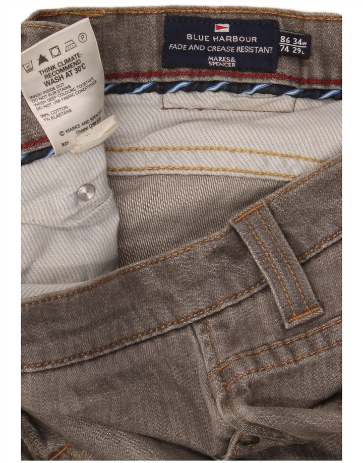 Calça jeans reta masculina Marks & Spencer Blue Harbor W34 L29 algodão cinza