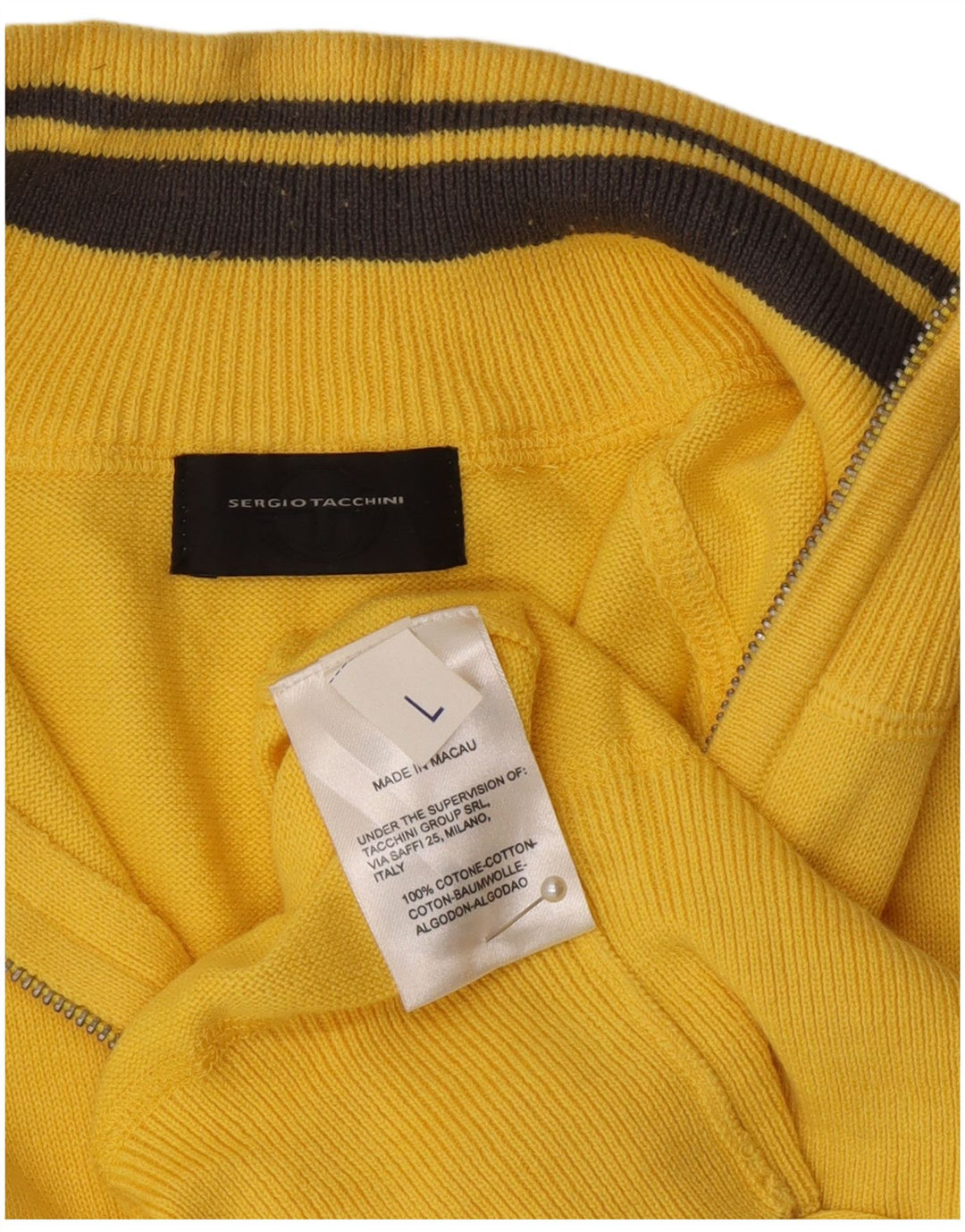 Suéter masculino Sergio Tacchini com zíper e gola alta de algodão amarelo