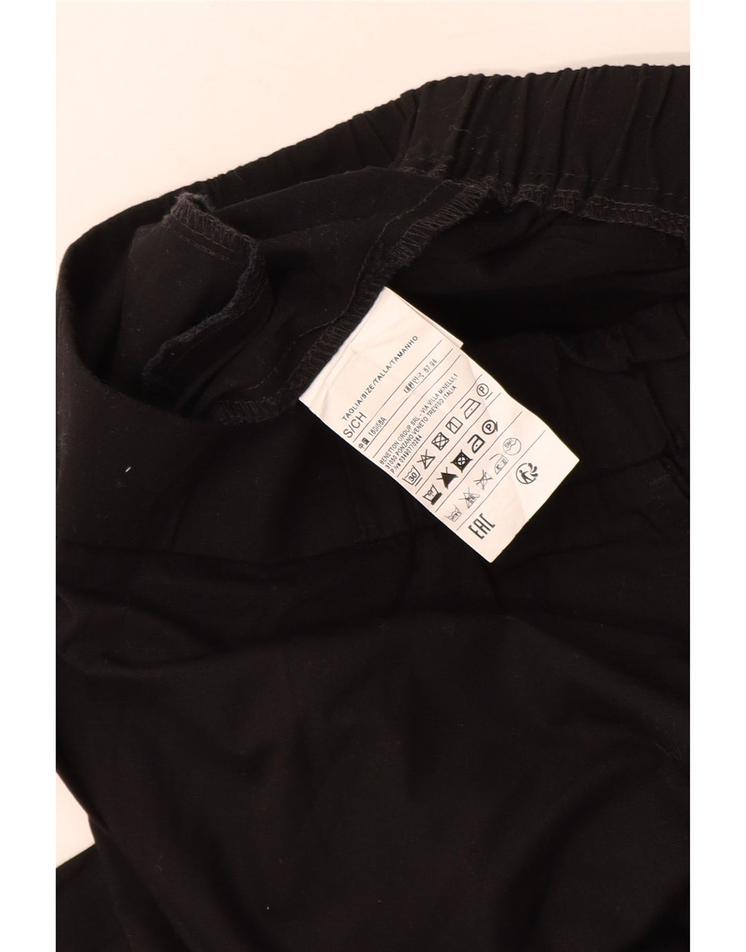 Calça chino feminina BENETTON com perna larga pequena W26 L29 algodão preto