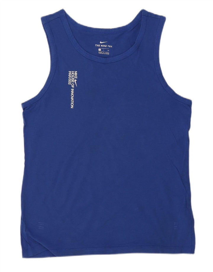 NIKE Masculino Graphic Vest Top Pequeno Algodão Azul Marinho
