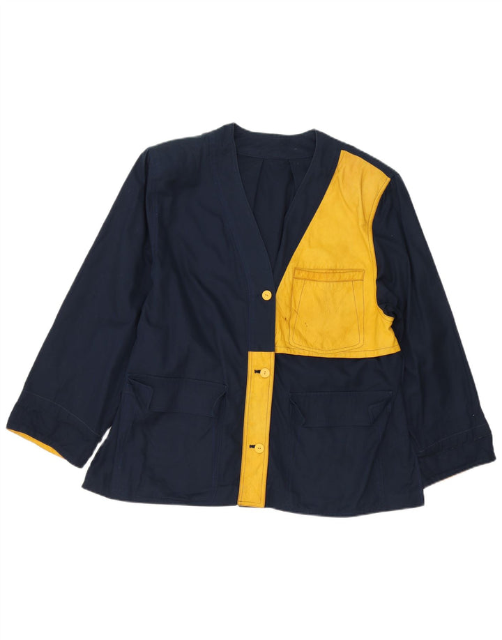 Jaqueta utilitária feminina vintage Reino Unido 16 grande bloco colorido azul marinho