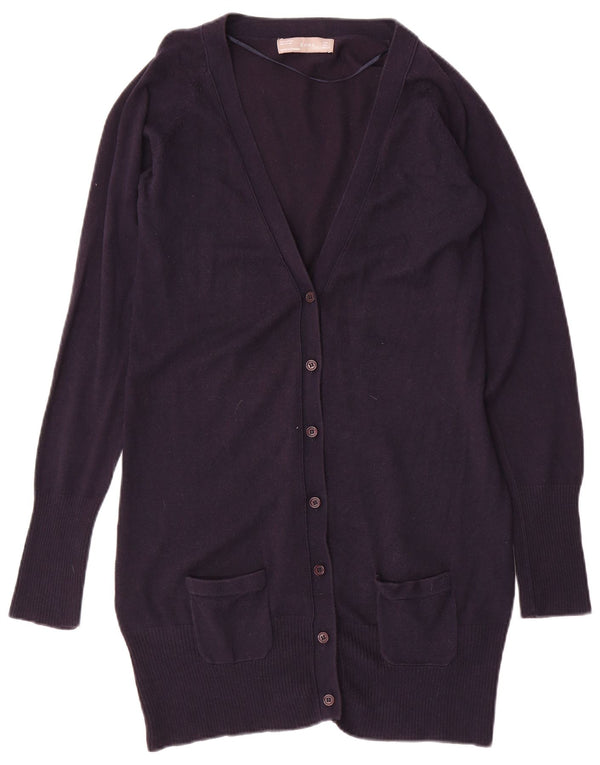 Suéter cardigã feminino Zara Longline Reino Unido 14 grande algodão azul marinho