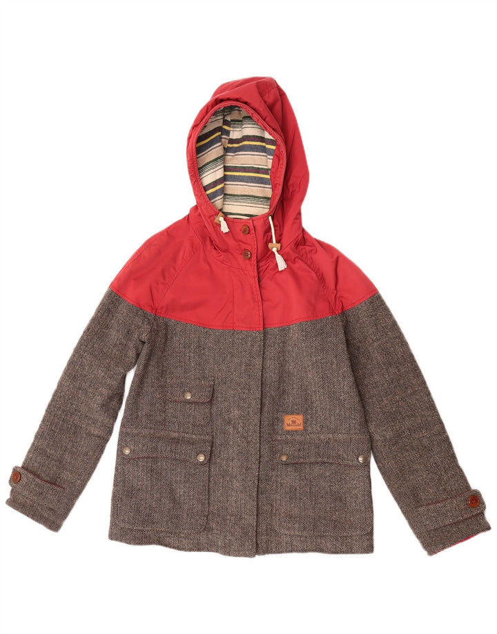 Jaqueta corta-vento feminina com capuz Museum UK 10 pequena cinza colorblock lã