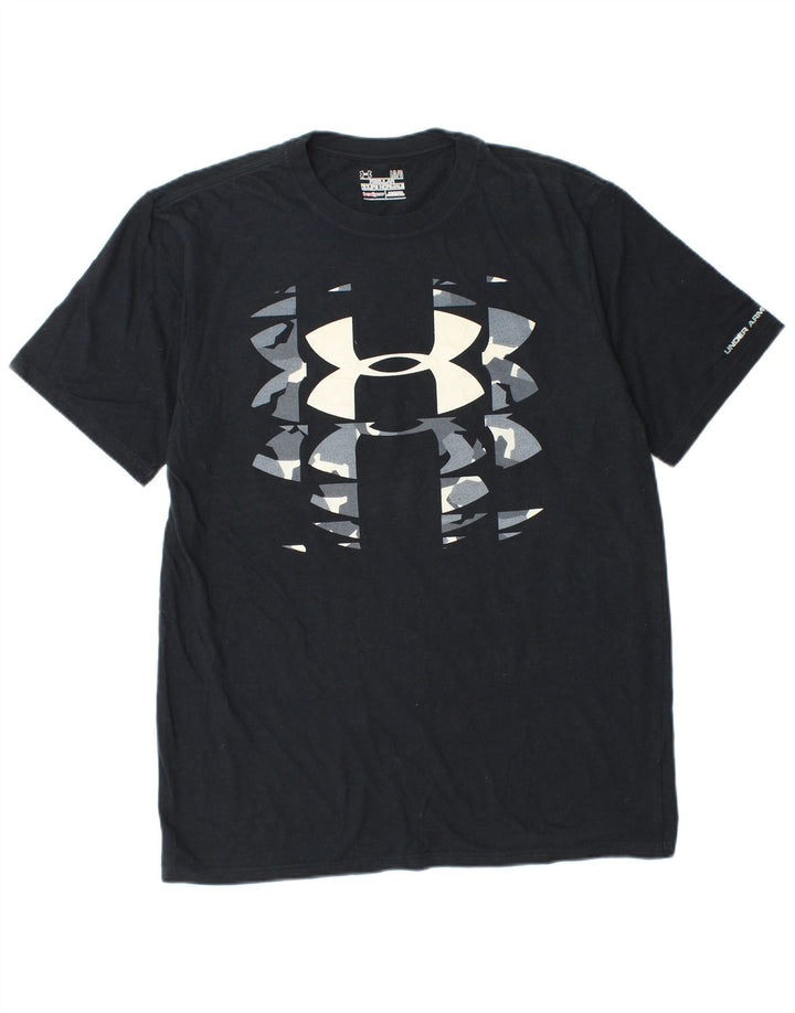 Camiseta masculina Under ARMOR Heat Gear Regular com estampa gráfica grande de algodão preto