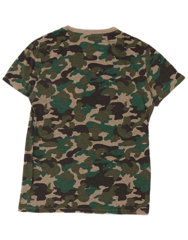Superdry Mens T-Shirt Top Large Green Camouflage Cotton