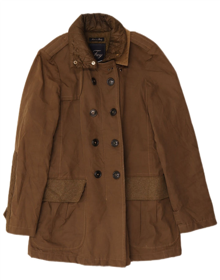 Casaco feminino Fay militar duplo breasted Reino Unido 14 médio cáqui
