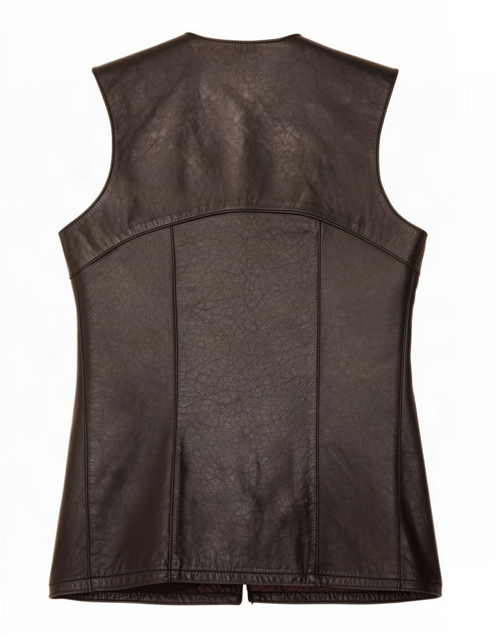 Colete de couro feminino vintage UK 12 médio preto