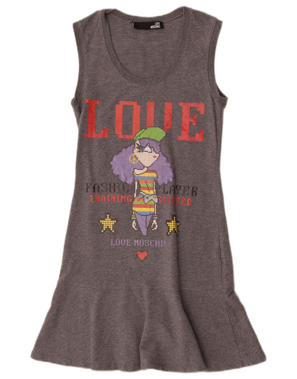 Moschino Vestido feminino estampado sem mangas Reino Unido 6 XS Cinza