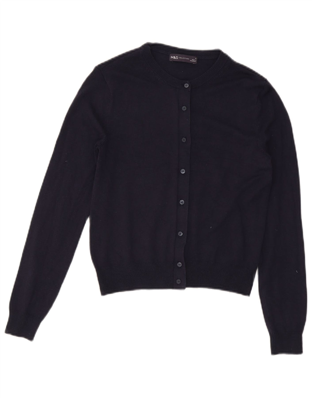 Suéter cardigã feminino Marks & Spencer UK 8 pequeno azul marinho viscose