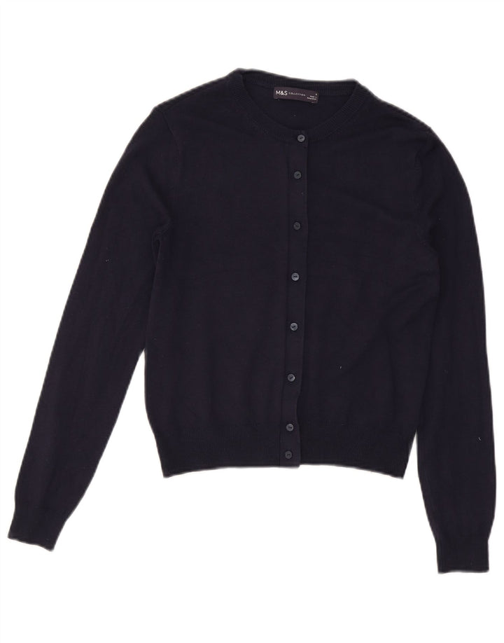 Suéter cardigã feminino Marks & Spencer UK 8 pequeno azul marinho viscose
