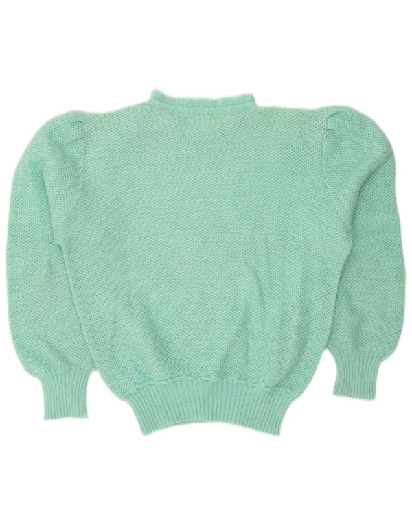 Suéter feminino vintage com gola redonda UK 14 grande turquesa