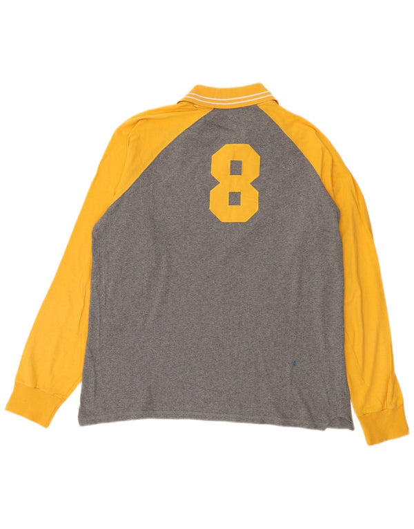 Converse Mens Graphic Long Sleeve Polo Shirt XL Grey Colourblock Cotton