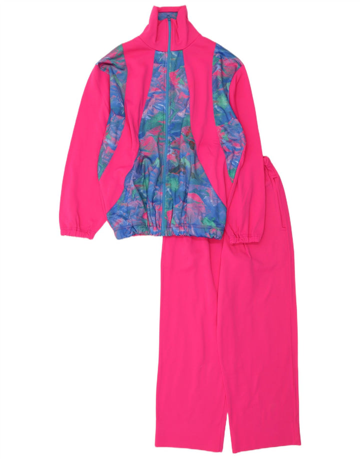 Fato de treino feminino vintage UK 16 grande bloco colorido rosa