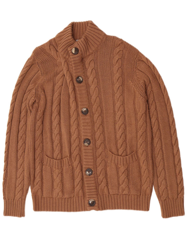 Suéter cardigã vintage masculino de ajuste regular grande lã merino marrom