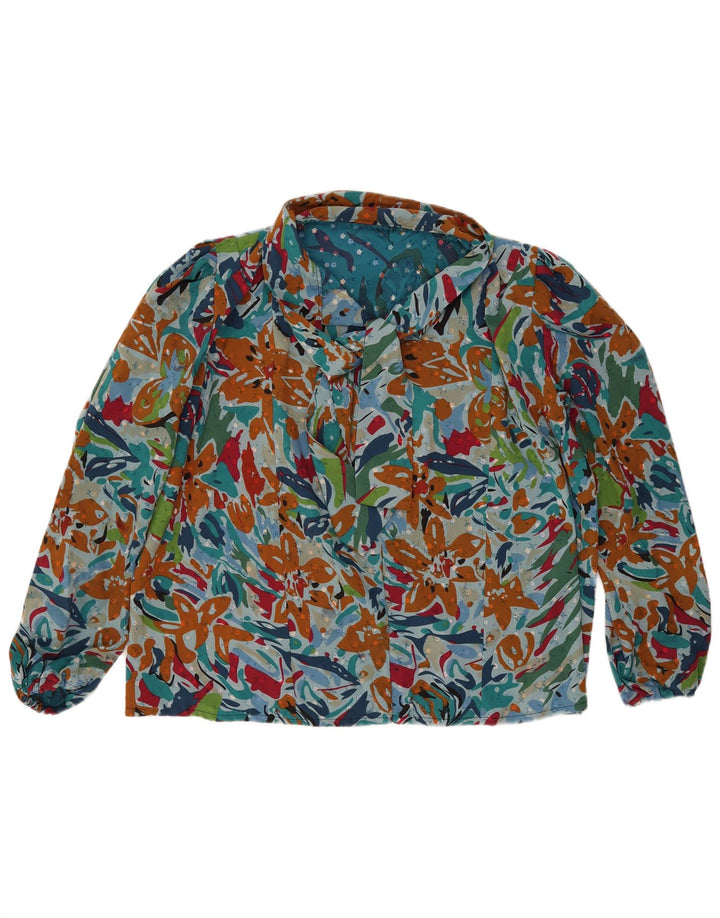 Blusa feminina VINTAGE com gravata frontal UK 20 2XL floral multicolorida