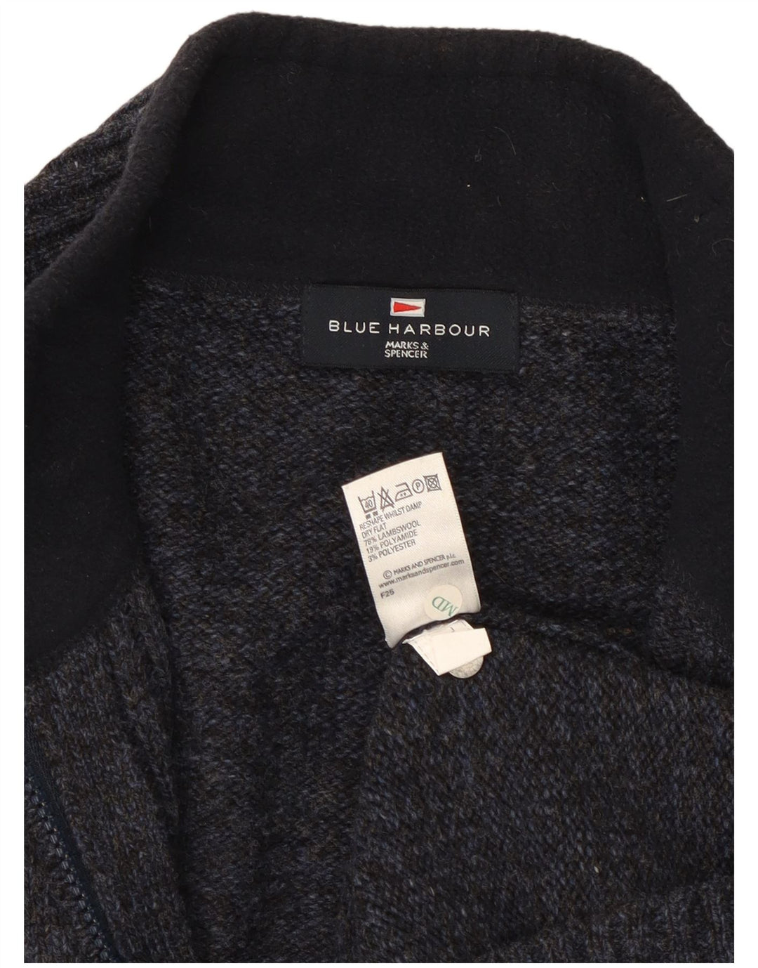 Suéter masculino Marks & Spencer Blue Harbor Cardigan grande azul marinho salpicado
