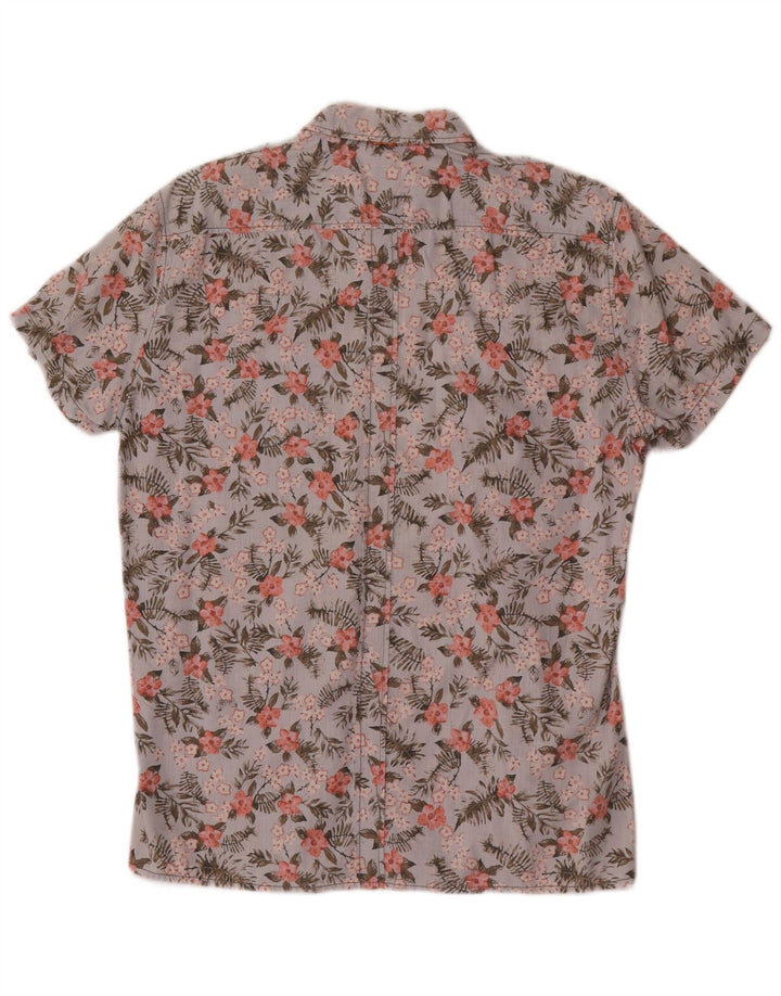 Camisa masculina de manga curta Hugo Boss algodão floral azul médio