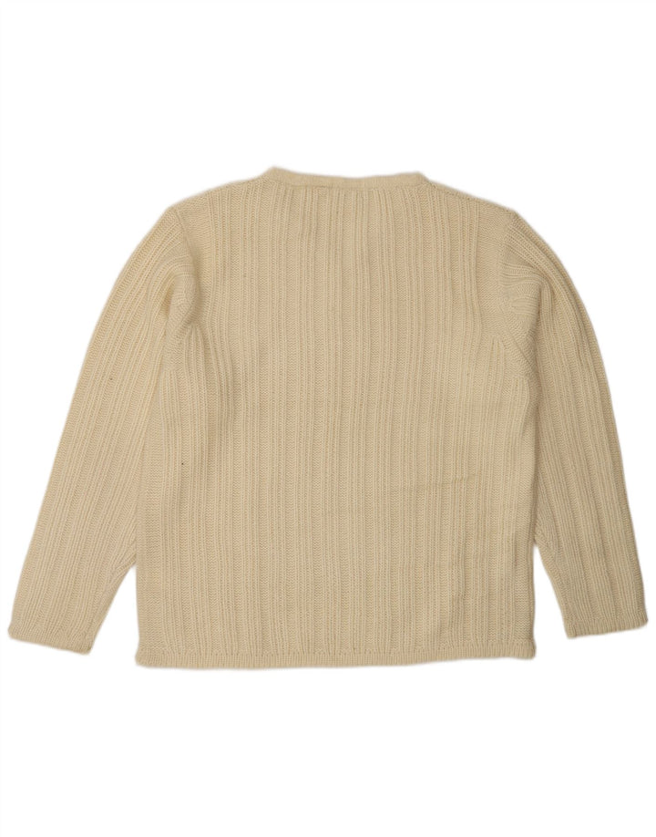 Suéter masculino VINTAGE com decote em V, grande lã branca