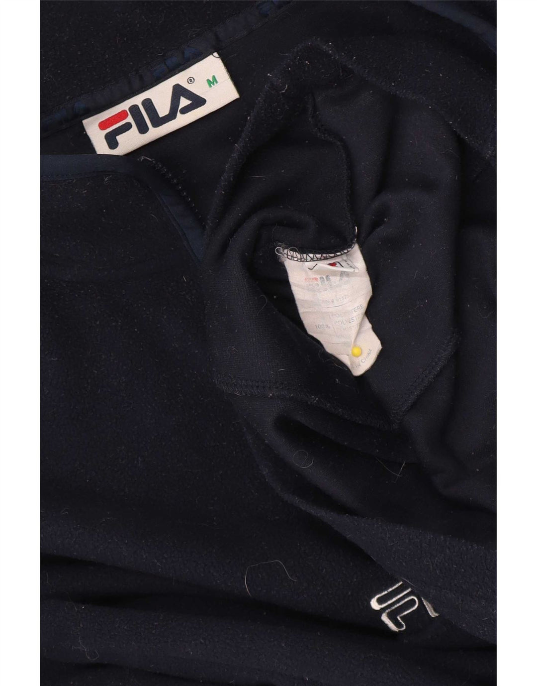 Fila Suéter masculino de lã com zíper e gola média azul marinho poliéster