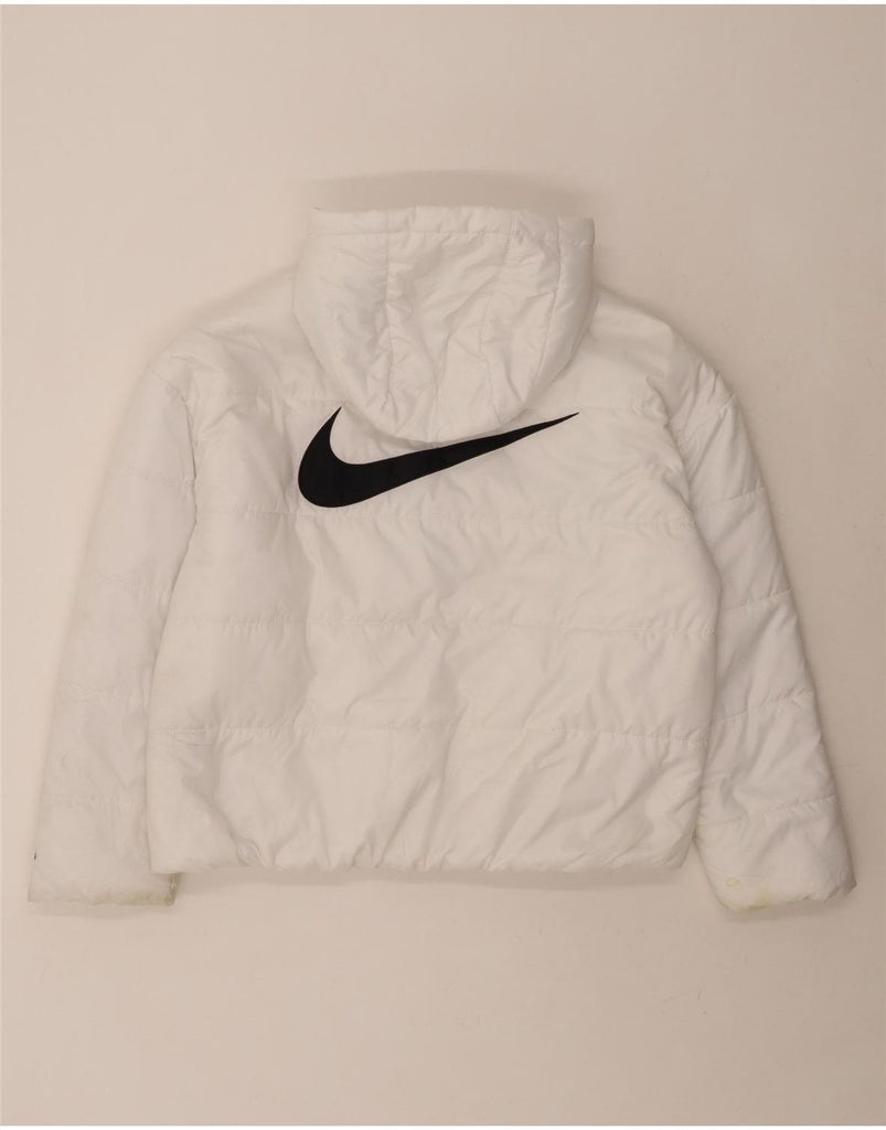 NIKE Womens Therma-Fit Oversized Graphic Padded Jacket UK 16 Large White Vintage Nike and Second-Hand Nike from Messina Hembry 