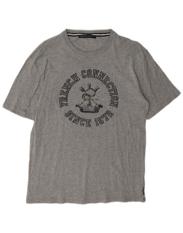 Camiseta gráfica masculina French Connection Top algodão manchado cinza médio