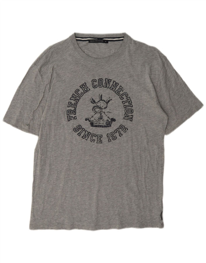 Camiseta gráfica masculina French Connection Top algodão manchado cinza médio