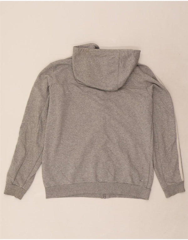 Suéter Adidas feminino com capuz e zíper Reino Unido 12/14 cinza médio algodão manchado