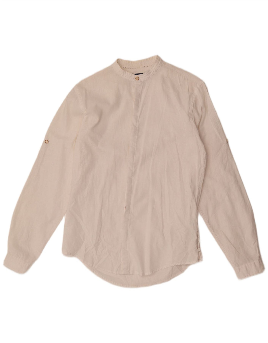 Zara Camisa Masculina Slim Fit Pequena Linho Branco